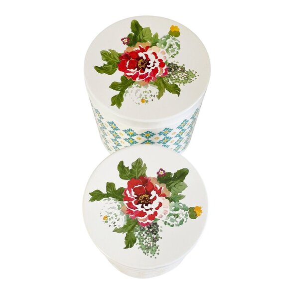 Pioneer Woman Metal Canister Set Floral Geometric Pattern 2 Piece Colorful - Picture 3 of 8